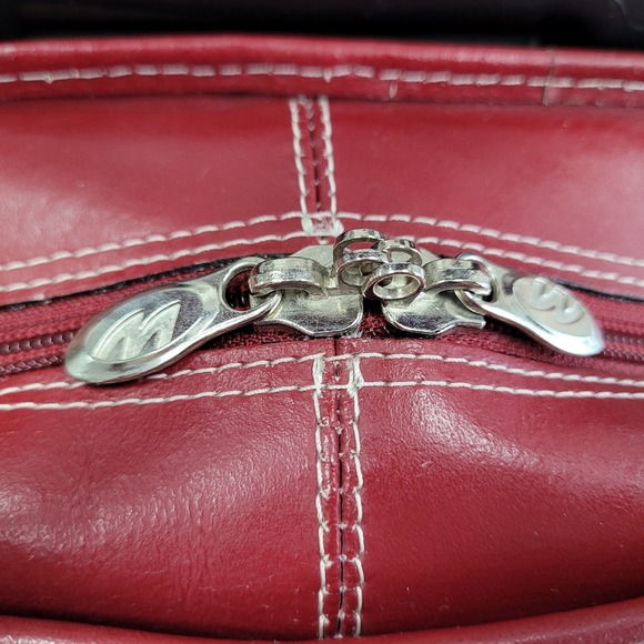McKLEIN Red Leather Wheeled Business Laptop Computer Case Bag Removable Wheels - Picture 12 of 16